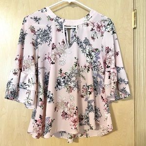 SOLD Urban Romantics Pink Floral Blouse with Bell Sleeves